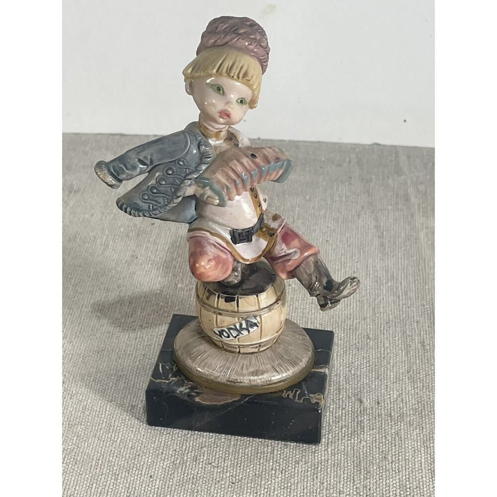 Simonelli Fontanini RUSSIAN BOY Vodka Barrel Figurine Marble Base Italy Depose